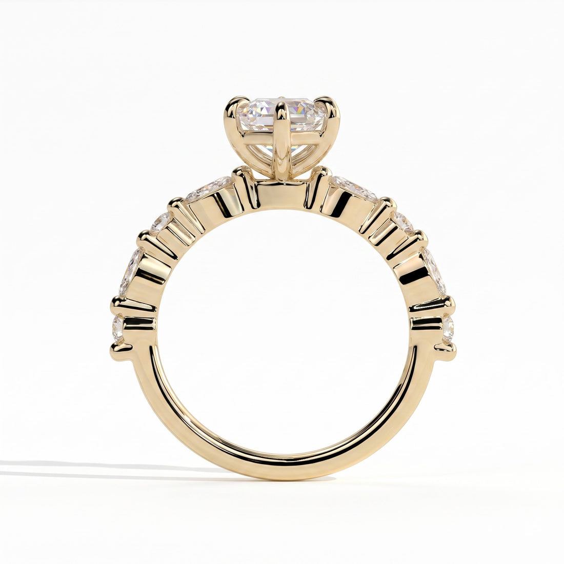 Elongated Hexagon lab-grown diamond halo engagement ring in 14K (585) yellow gold, side profile 