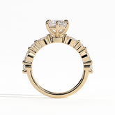 Elongated Hexagon lab-grown diamond halo engagement ring in 14K (585) yellow gold, side profile 