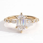 Elongated Hexagon lab-grown diamond halo engagement ring in 14K (585) yellow gold, front view 