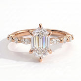 Elongated Hexagon lab-grown diamond halo engagement ring in 14K (585) rose gold, front view 