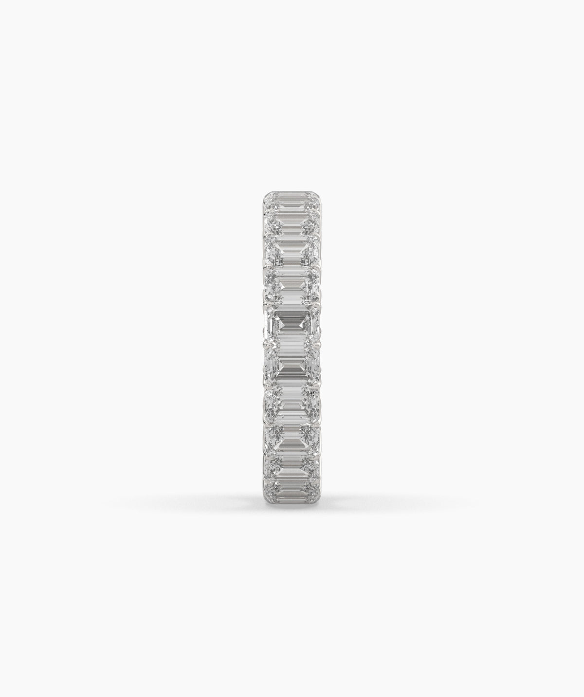 Joline emerald-cut lab-grown diamond eternity ring in 750 white gold, side profile view 
