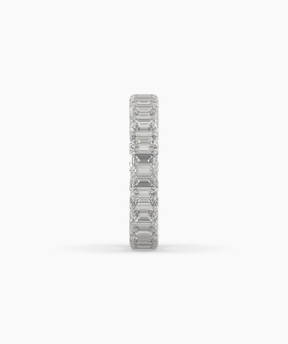Joline emerald-cut lab-grown diamond eternity ring in 750 white gold, side profile view 