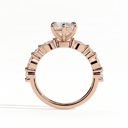 Elongated Hexagon lab-grown diamond halo engagement ring in 14K (585) rose gold, side profile 
