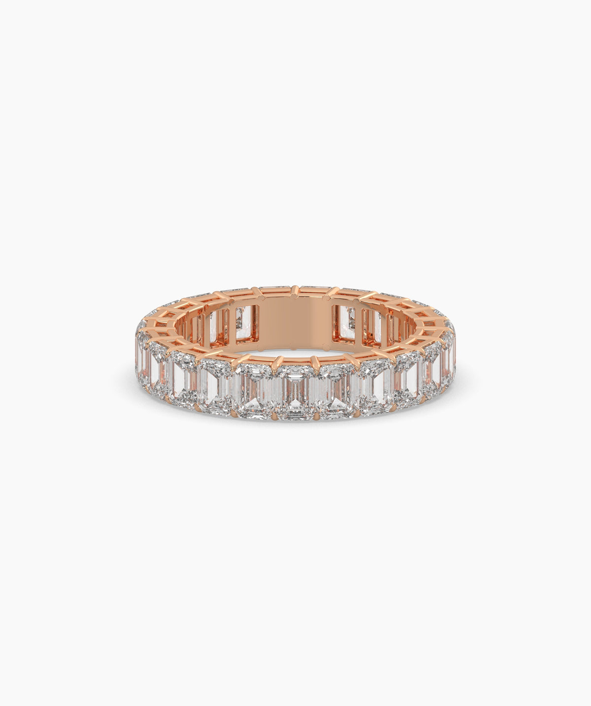Joline emerald-cut lab-grown diamond eternity ring in 750 rose gold, front view 