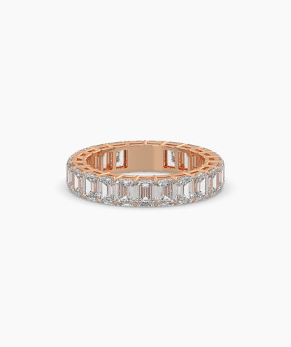 Joline emerald-cut lab-grown diamond eternity ring in 750 rose gold, front view 