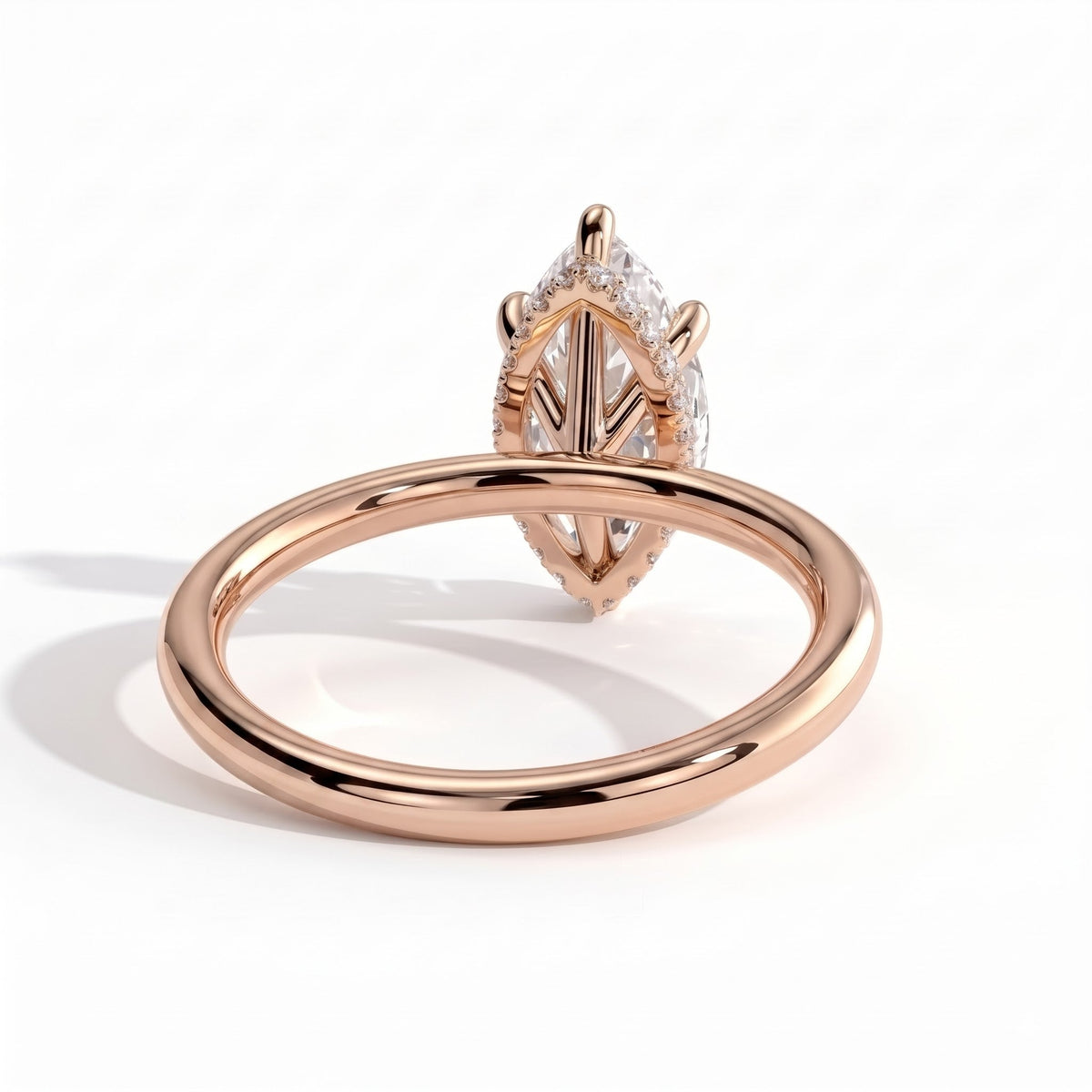 Eloise Dutch Marquise Hidden Halo Ring 750 Rose Gold back view 