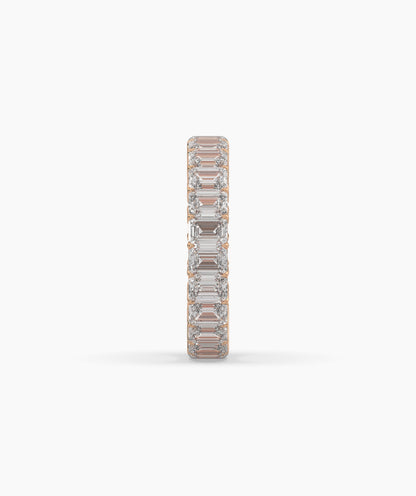 Joline emerald-cut lab-grown diamond eternity ring in 750 rose gold, side profile view 