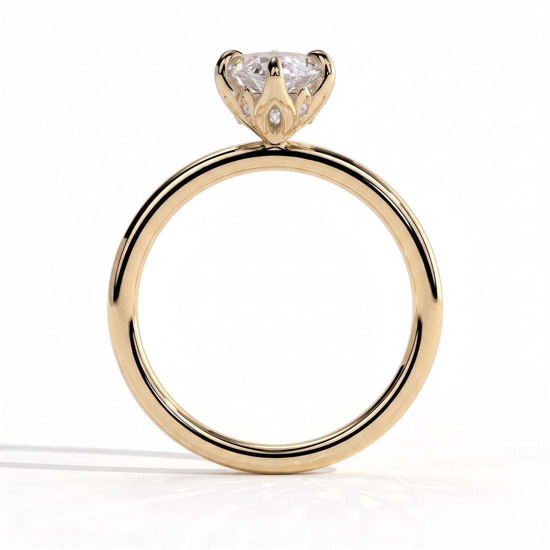 Marquise lab-grown diamond solitaire engagement ring in 14K (585) yellow gold, side profile 