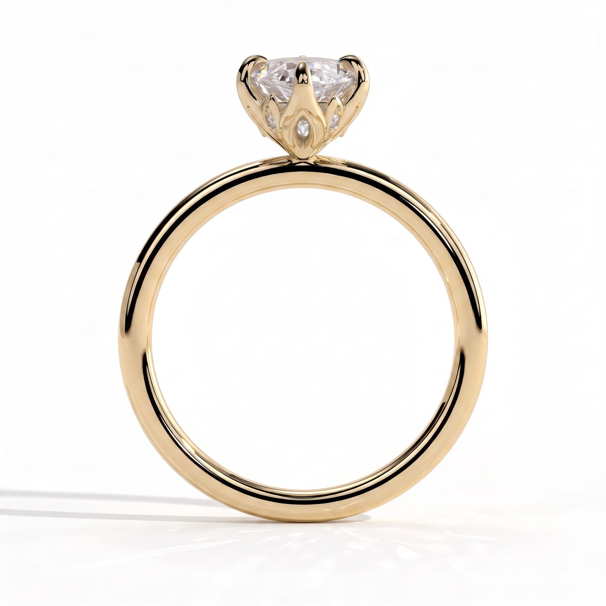 Marquise lab-grown diamond solitaire engagement ring in 14K (585) yellow gold, side profile 