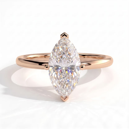 Marquise lab-grown diamond solitaire engagement ring in 14K (585) rose gold, front view 
