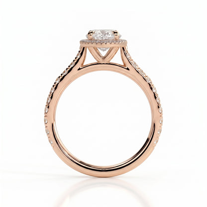 Marquise lab-grown diamond halo engagement ring in 14K (585) rose gold, side profile 