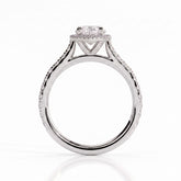 Marquise lab-grown diamond halo engagement ring in 14K (585) white gold, side profile 