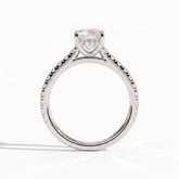 Elongated Cushion lab-grown diamond halo engagement ring in 18K (750) white gold, side profile 