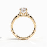 Elongated Cushion lab-grown diamond halo engagement ring in 18K (750) yellow gold, side profile 