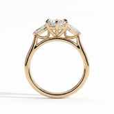 Elongated Hexagon lab-grown diamond three-stone engagement ring in 18K (750) yellow gold, side profile 