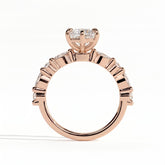Elongated Hexagon lab-grown diamond halo engagement ring in 18K (750) rose gold, side profile 