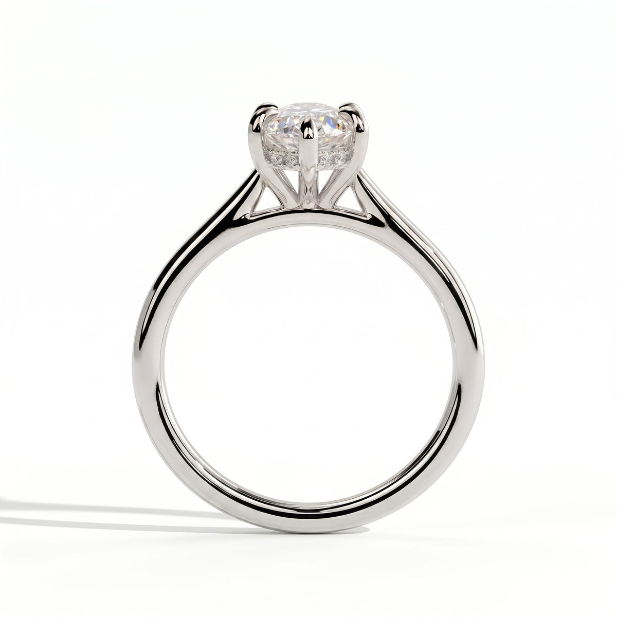 Marquise lab-grown diamond halo engagement ring in 18K (750) white gold, side profile 