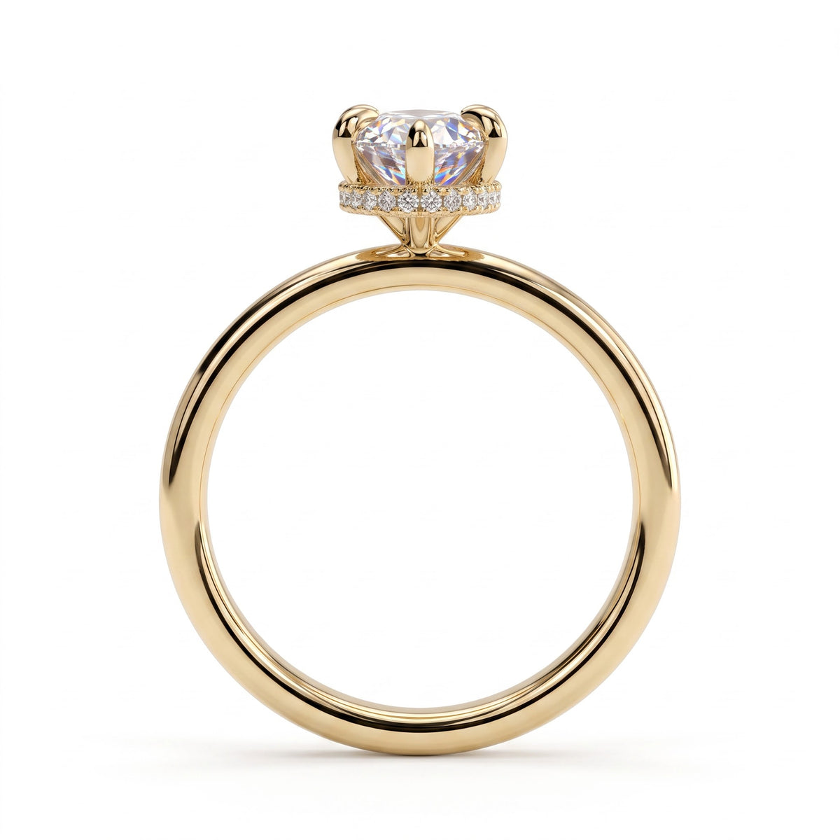 Marquise lab-grown diamond solitaire engagement ring in 18K (750) yellow gold, side profile 