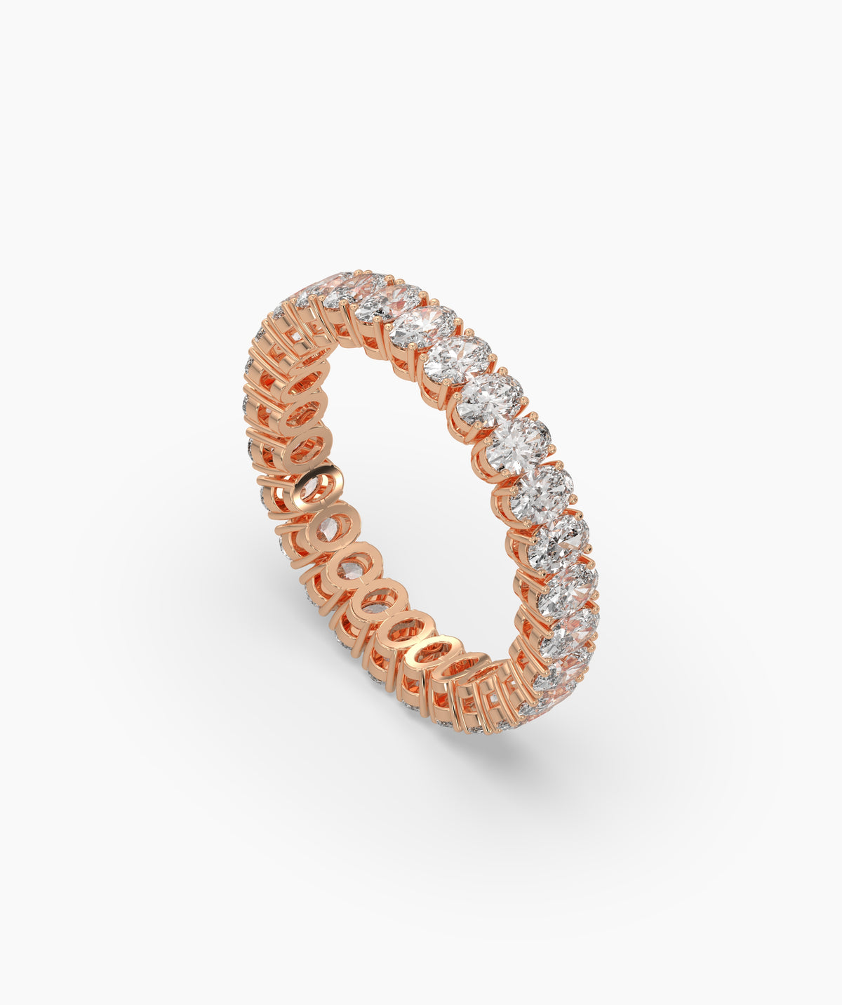 Anina oval lab-grown diamond eternity ring in 585 rose gold, angled view 