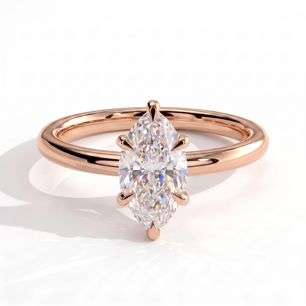 Marquise lab-grown diamond solitaire engagement ring in 18K (750) rose gold, front view 