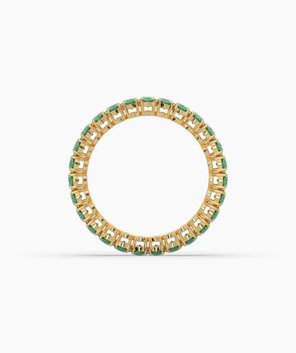 Helene round green gemstone eternity ring in 585 yellow gold, top view 