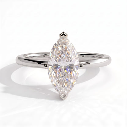 Marquise lab-grown diamond solitaire engagement ring in 18K (750) white gold, front view 