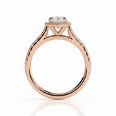 Marquise lab-grown diamond halo engagement ring in 18K (750) rose gold, side profile 