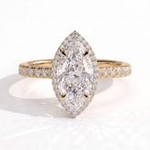 Marquise lab-grown diamond halo engagement ring in 18K (750) yellow gold, front view 