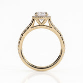 Marquise lab-grown diamond halo engagement ring in 18K (750) yellow gold, side profile 