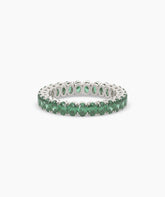 Helene round green gemstone eternity ring in 585 white gold, front view 
