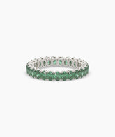 Helene round green gemstone eternity ring in 950 platinum, front view 