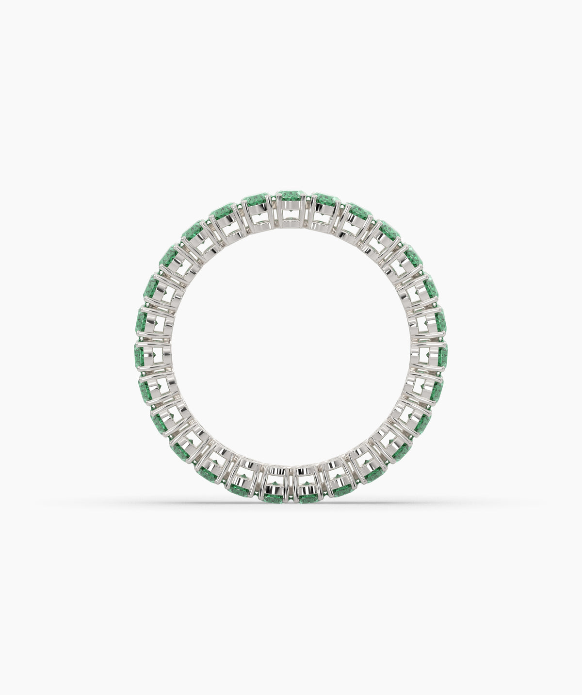 Helene round green gemstone eternity ring in 585 white gold, top view 