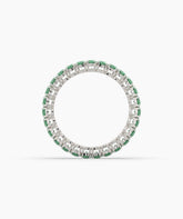 Helene round green gemstone eternity ring in 585 white gold, top view 