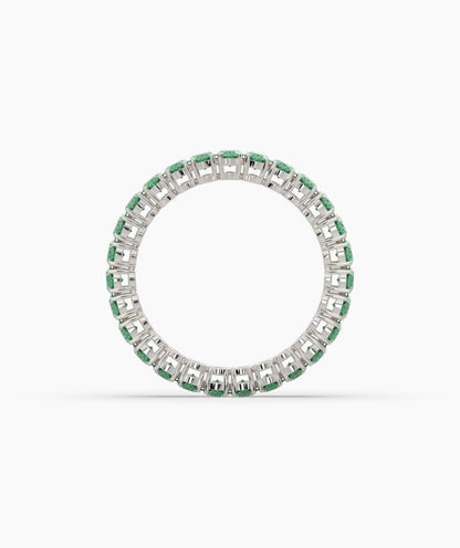 Helene round green gemstone eternity ring in 585 white gold, top view 