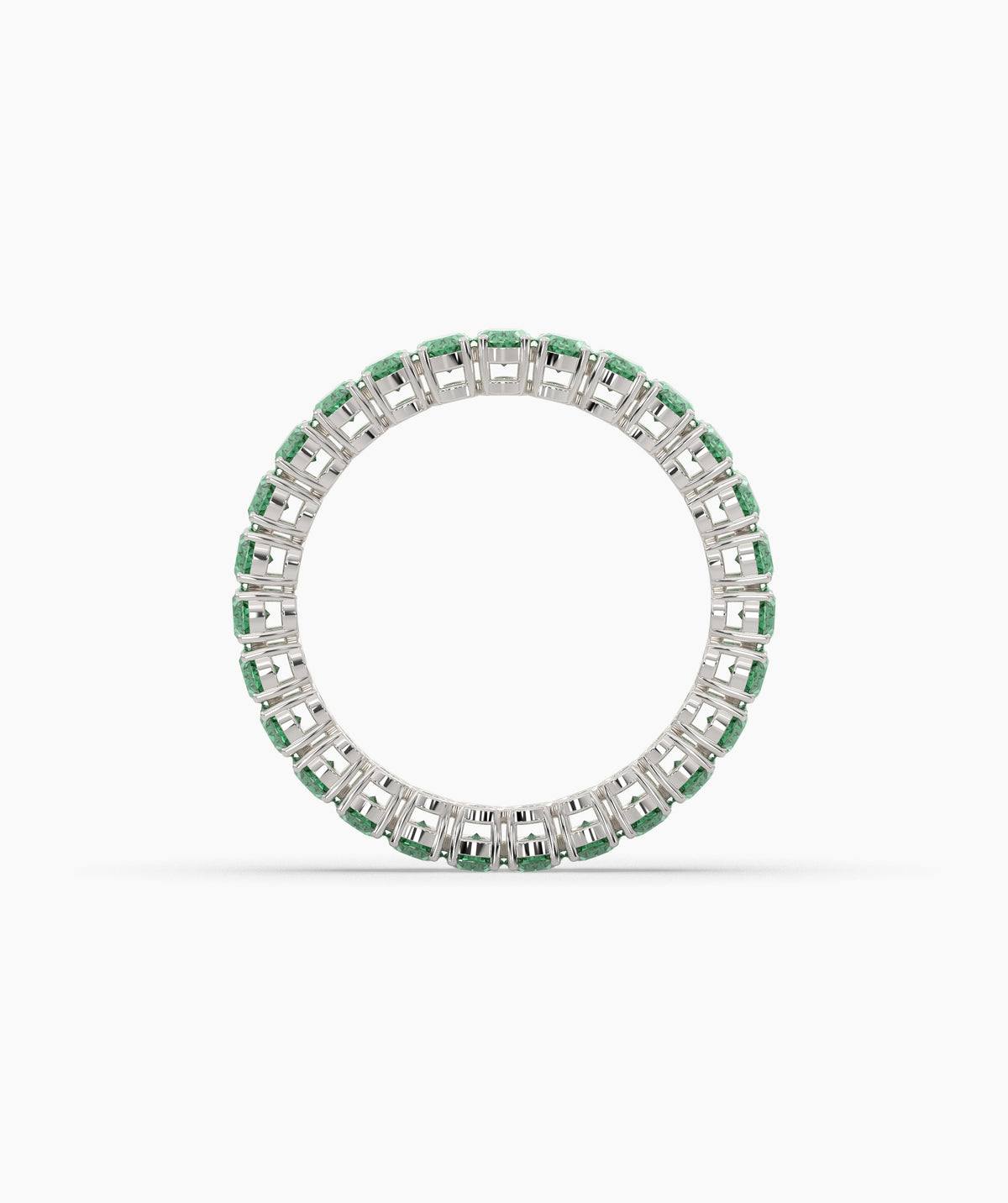 Helene round green gemstone eternity ring in 950 platinum, top view 