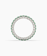 Helene round green gemstone eternity ring in 950 platinum, top view 