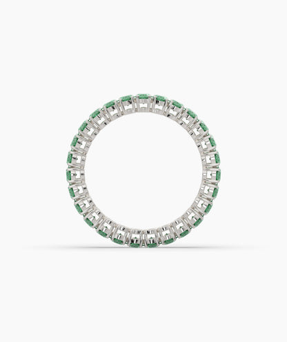 Helene round green gemstone eternity ring in 950 platinum, top view 