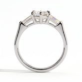 Elongated Hexagon lab-grown diamond three-stone engagement ring in 950 platinum, side profile 
