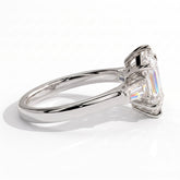 Elongated Hexagon lab-grown diamond three-stone engagement ring in 950 platinum, detail view 