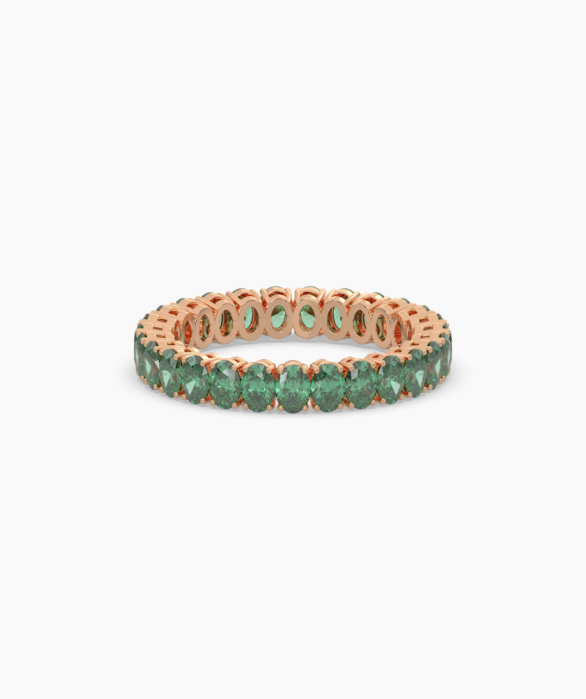 Helene round green gemstone eternity ring in 585 rose gold, front view 