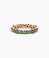 Helene round green gemstone eternity ring in 585 rose gold, front view 