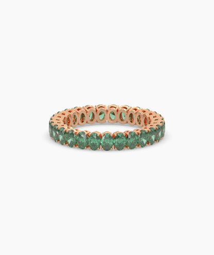 Helene round green gemstone eternity ring in 585 rose gold, front view 