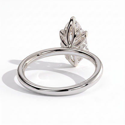 Marquise lab-grown diamond solitaire engagement ring in 950 platinum, on white background 