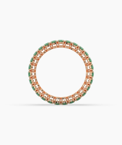 Helene round green gemstone eternity ring in 585 rose gold, top view 