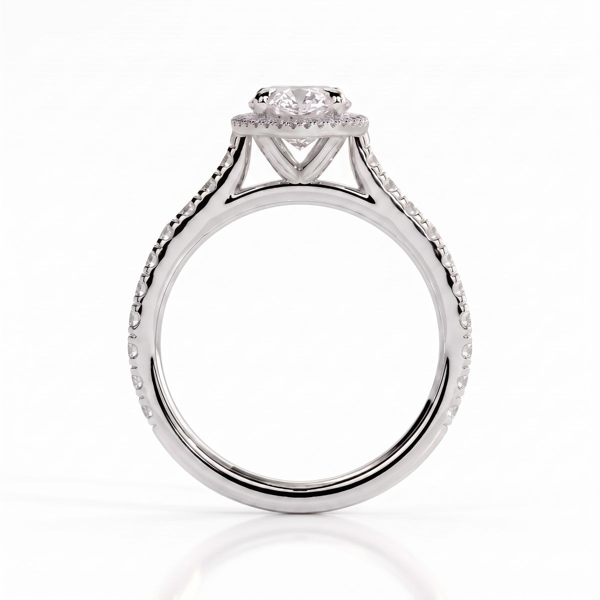 Marquise lab-grown diamond halo engagement ring in 950 platinum, side profile 