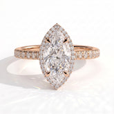 Marquise lab-grown diamond halo engagement ring in 18K (750) rose gold, front view 