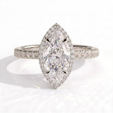 Marquise lab-grown diamond halo engagement ring in 950 platinum, front view 
