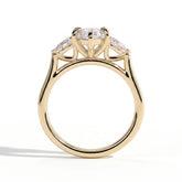 Marquise lab-grown diamond three-stone engagement ring in 14K (585) yellow gold, side profile 
