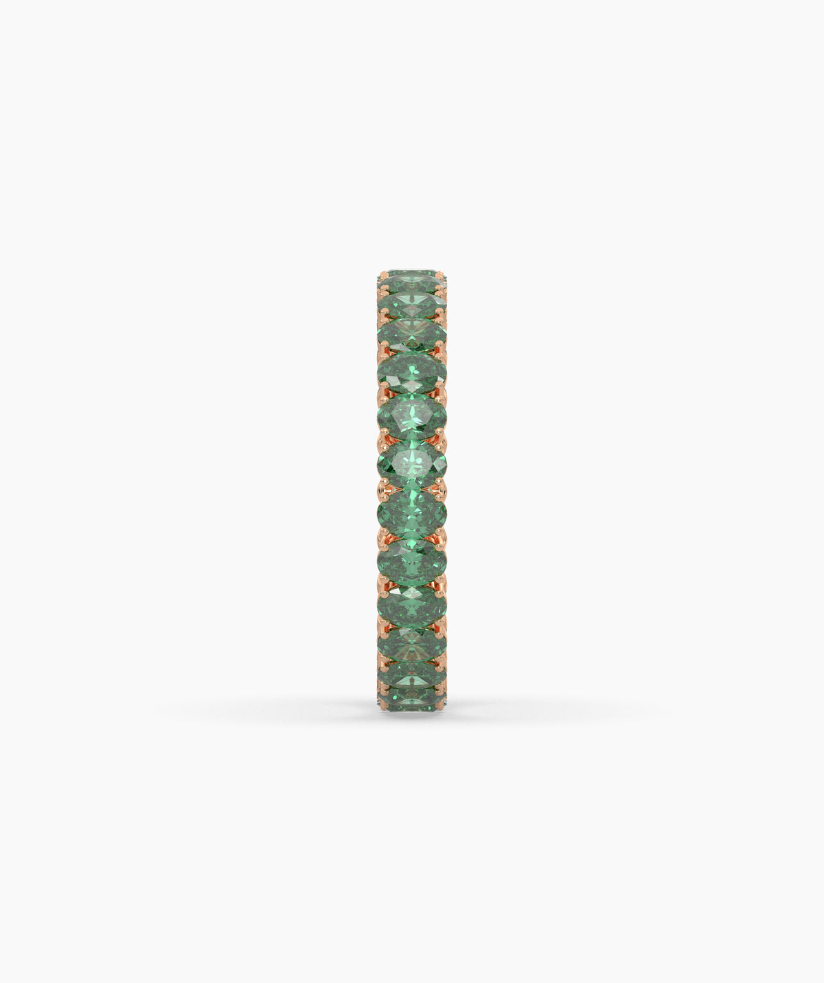 Helene round green gemstone eternity ring in 585 rose gold, side profile view 