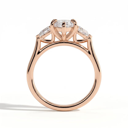 Marquise lab-grown diamond three-stone engagement ring in 14K (585) rose gold, side profile 